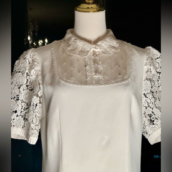 🆕 SELF-PORTRAIT 🧿NWOT White Guipure Lace Bubble Sleeve Mini Dress Sz UK10 US 6 - Picture 8 of 16